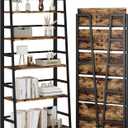 JSB 5 Tier Bookshelf, No Assembly Folding Ladder Bookshelf, 51.6in Tall Foldable Ladder Shelf, Bookcase for Home Office, Living Room,Space-Saving (Rustic & Brown, 5 Tier)