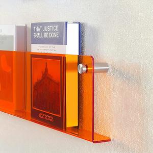 ROYALITA 2-Pack Acrylic Magazine Holder Brochure Holder, 17" Record Holder Magazine Rack, Fashion Hanging Bookshelf Literature Storage Rack for Waiting Room, Living Room, Office, Orange 17 Inch