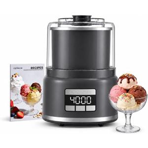 2.1 Qt Countertop Ice Cream Maker Make Gelato, Sorbet & Frozen Yogurt in as Little as 2030 Minutes, Fast Cooling, Visible Feeding Port, Easy 3-Button Control (Gray)