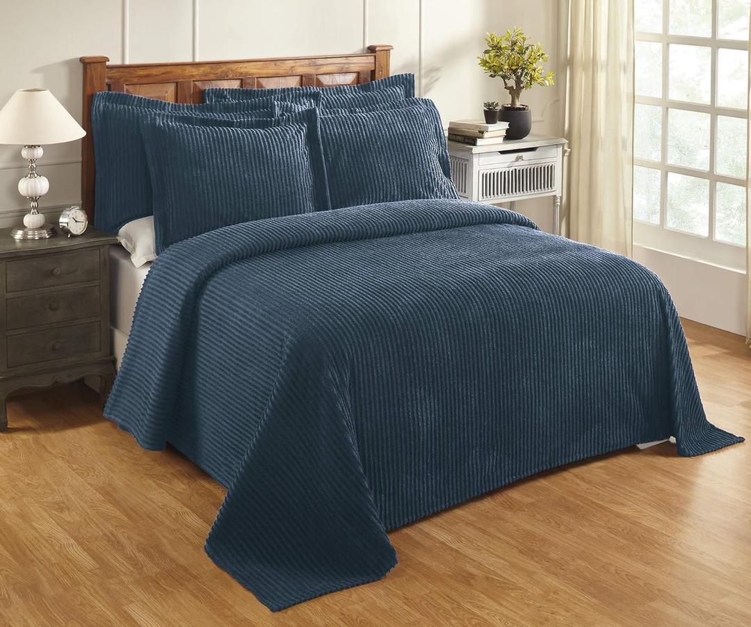 Better Trends 1 Piece Chenille Bedspread King Size 100% Cotton Chenille Bedding Lightweight Classic Stripe Pattern Bedroom Decor Jullian Collection (Teal)
