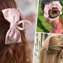HAIMEIKANG 3 PCs Hair Bow and Acrylic Hair Claw Clips with Hair Scrunchies for Women and Girls, Strong Hold Non-slip Jaw Clips for Thick Thin Hair (Pink)
