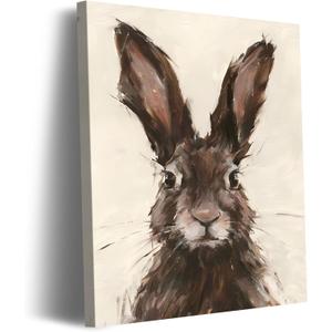 FLZYKGPA Painting Prints Brown Rabbit Canvas Wall Art - Neutral Tone Brushstroke Bunny Portrait, Modern Rustic Decor for Living Room Gallery Kitchen, High Definition Print Ready to Hang Artwork (8"L x 12"W, Picture 3)