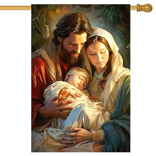 BlissYard Holy Family Nativity House Flag 28 x 40 Inch Double Sided Christmas Garden Flag with Mary