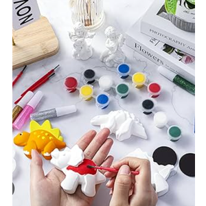 60 Pcs Plaster Painting Fairy Art Party Favors for Kids DIY Statues Craft Butterfly Insect Activities Birthday Supplies with Magnet Brushes Palette Organza Bag Gifts (Dinosaur)