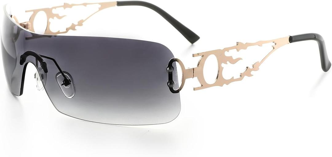 YOGFIT Rimless Y2K Sunglasses for Women Men Fashion Wrap Around Futuristic Cool Sunglasses