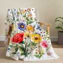 Floral Blanket Vintage Flowers Blankets Butterfly Wildflowers Throw Blanket Soft Cozy Flannel Fleece Throw Blanket Colorful Daisy Plants Bed Blanket for Couch Sofa, 50"60"