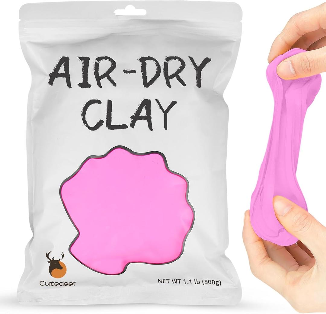 Cutedeer Pink Air Dry Clay, 1.1lb Foam Modeling Clay, Soft Squishy Molding for Kids Adults, Arts & Crafts Project Slime Supplies(1.1lb - 1 Pack, Pink)