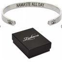 Zodaca Inspirational Silver Wrist Bracelet Cuff for Women, Namaste All Day, 2.6x2 In