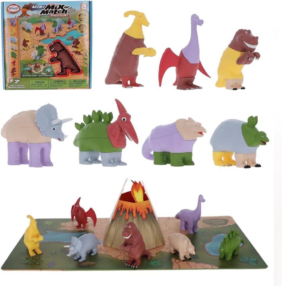 POPULAR PLAYTHINGS Magnetic Dinosaurs for Toddlers 1-3, Mix or Match Dinosaur Toys, Set of 7 Gift for Kids - Dinosaurs with Pop-up Playmat