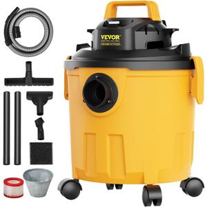 VEVOR 5 Gallon 6.0 Peak HP Wet and Dry Shop Vac Portable Shop Vacuum and Blower 3-in-1 with Filter, Hose and Attachments for Home and Car Cleaning Black/Yellow (Plastic)