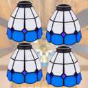 4 Pcs Lip Stained Glass Lamp Shade, Tulip Shades to Cover Ceiling Lights, Ceiling Fan Light Cover, Blue and White Colored Light Fixture Replacement