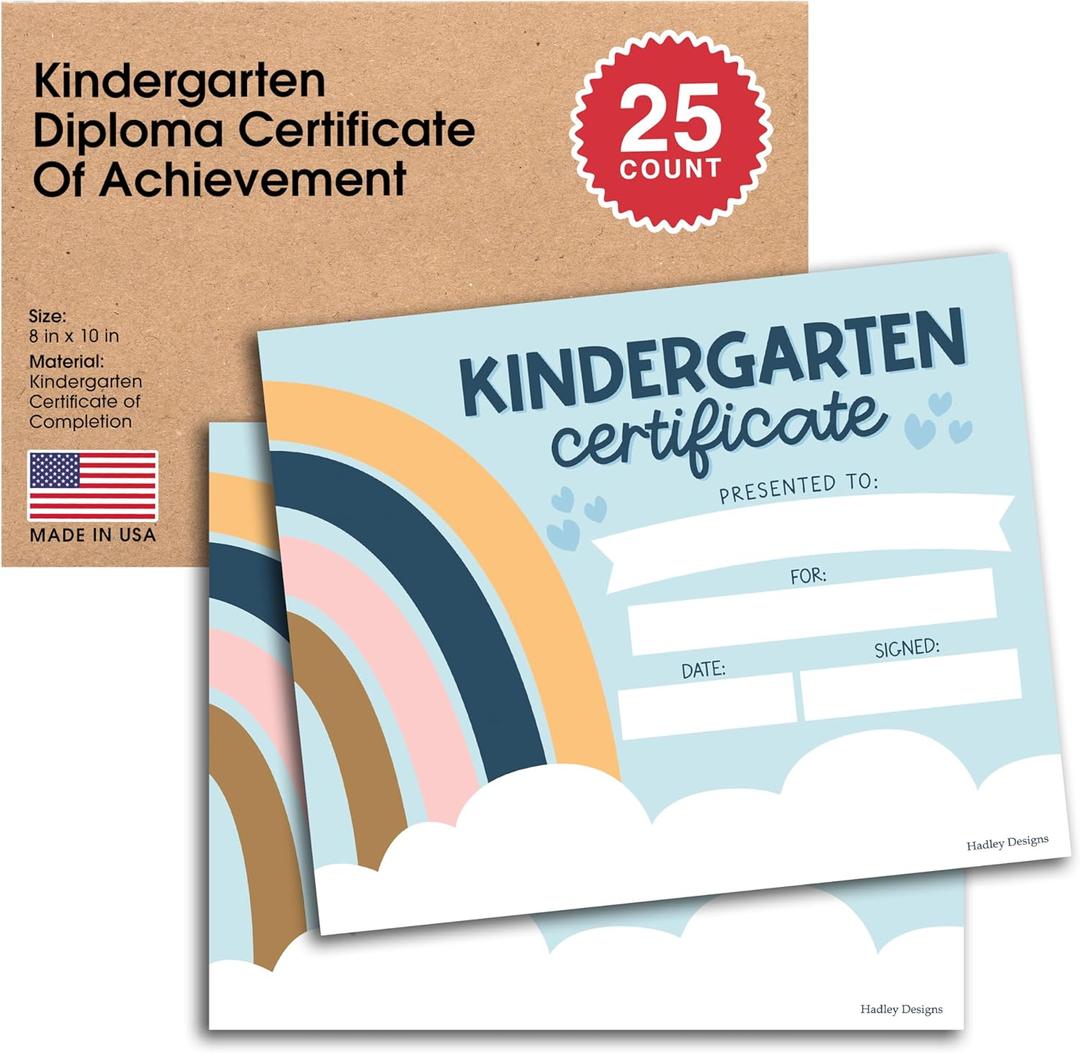 Kindergarten Award Certificates for Students -25 Certificate of Achievement Awards, Kindergarten Diploma, Preschool Graduation Certificates for Kids, Certificate Paper, Star Student Honor Roll