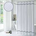White Shower Curtain with Black Border, Modern Chic Waffle Fabric Shower Curtains for Bathroom and Hotel,72 x 84 Inches