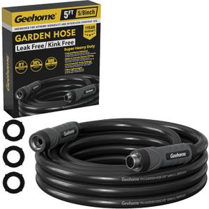 Leader Short Garden Hose, 5 ft x 5/8" Polyurethane Water Hose with Swivel Fittings, Flexible, Lightweight, No-Kink, Leakproof, Burst 600 PSI, Black