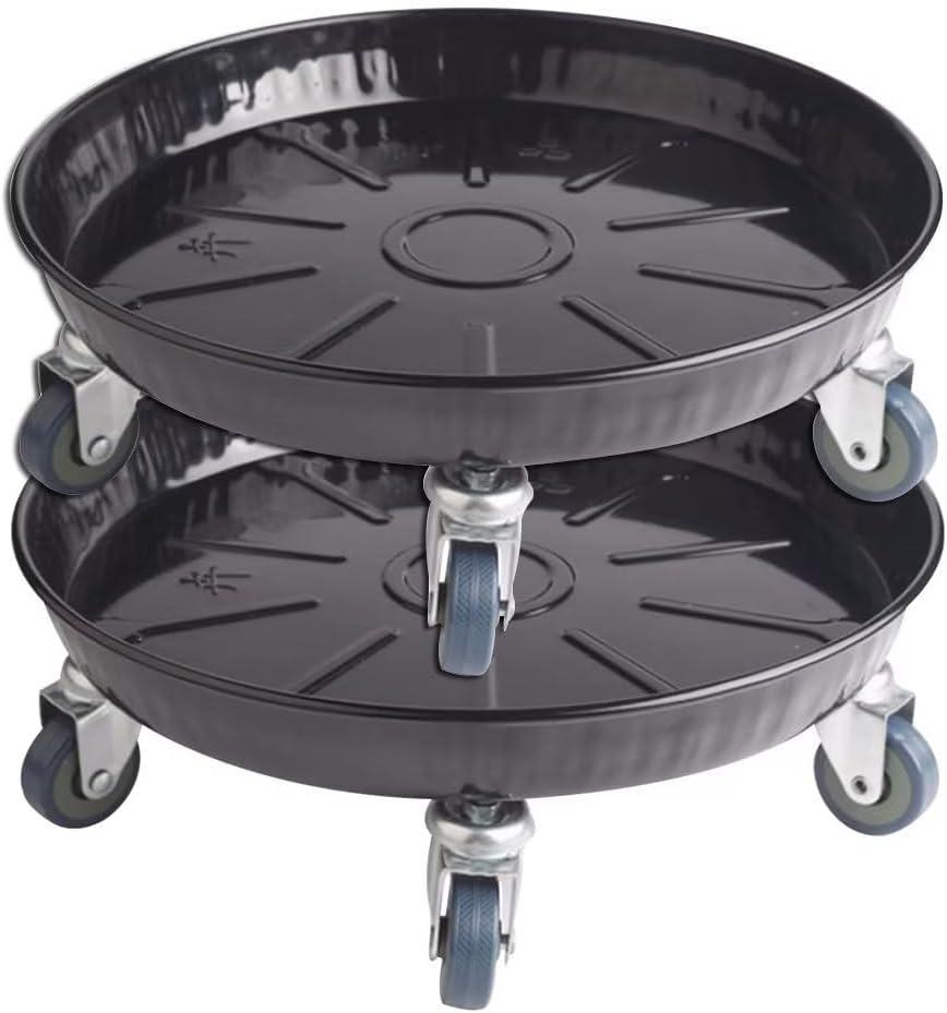 ARTLINE Round Plant Stand with Lockable Wheels, Heavy Duty for Indoor Outdoor, Large Rolling Dolly Planter Caddy on Casters to Carry Potted Flower Pot, Round Metal Tray NO Holes, Black (16", Black 2 Pack)