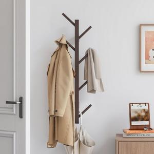 Coat Rack Wall Mount,Bamboo Vertical Hat Rack for Wall,Wall Coat Tree,Coat Hanger,Floating Coat Rack for Hats,Jackets,Bags,Entryway Bedroom (Brown)