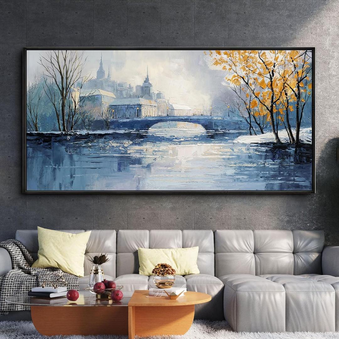 yiijeah Paintings Wall Decor - Wall Frames for Living Room Decorations Abstract Canvas Wall Art Blue and White Extra Large Artwork for Bedroom Office Home Decoration, 58"L x 29"W