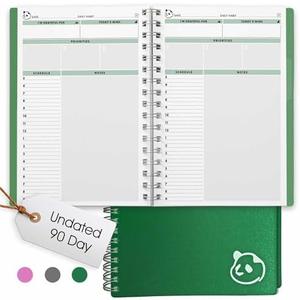 Panda Planner 2026 Undated Daily Planner 5.75" x 8.25" – 90-Day Spiral Productivity & ADHD Planner with Hourly Schedule, Habit Tracker, To-Do List & Monthly Calendar – Panda Journal for Home & Office (Green)