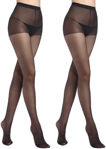 RubyRunk 2 Pack Sheer Tights for Women, Control Top Pantyhose, 15 Denier, run resistant black sheer tights reinforced toe (US, Alpha, Large, Regular, Regular, black)