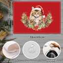 Christmas Wreath Cat Pine Cones Placemats Set of 4, 12 x 18 mas Watercolor Rustic Red Table Mat Decor, Seasonal Winter Table Decors for Christmas Dining Kitchen Holiday Party. (070)
