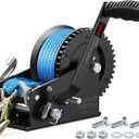 Kolvoii 3500 lbs Boat Trailer Winch with Strap, Heavy Duty Hand Winch, 2-Way Ratchet 4:1/8:1 Gear Ratio for Boat, Trailer, Marine and Jet Ski, 33FT Strap, Blue