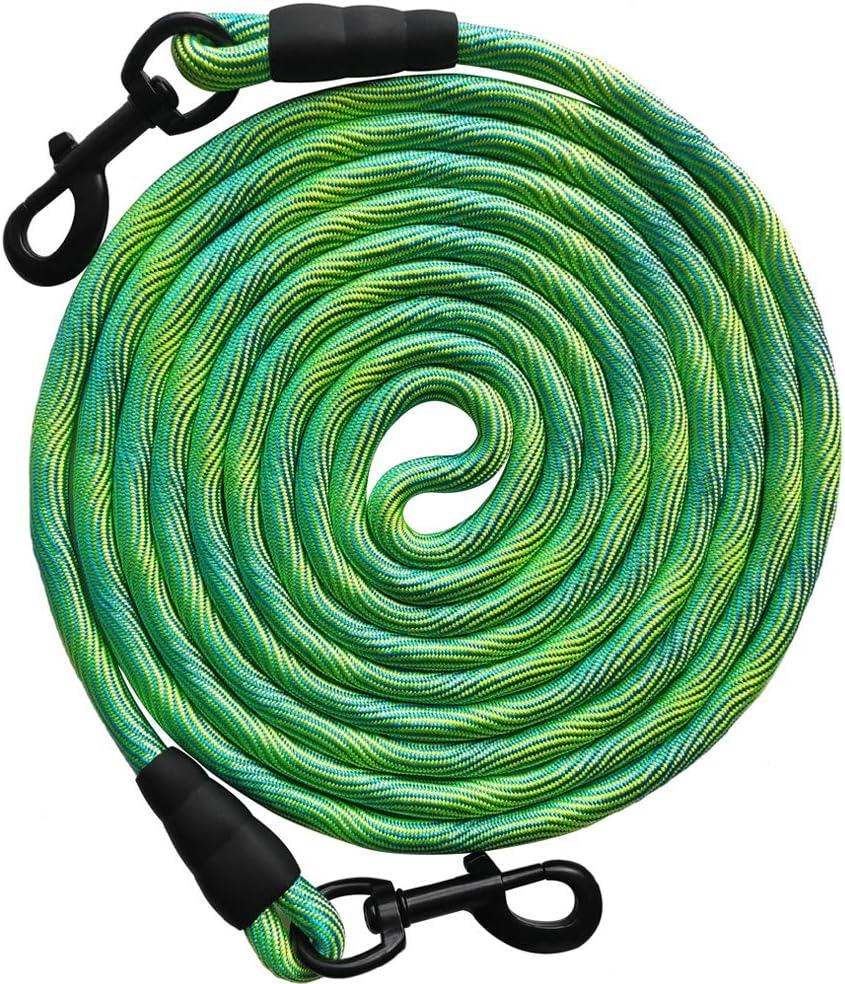 BTINESFUL 8ft 12ft 20ft 30ft 50ft 75ft Dog Tie Out Long Tether Rope Dog Lead, Outdoor Yard Leash, Large Medium Dogs Training, Playing, Camping, Backyard (Green, 50 Foot)