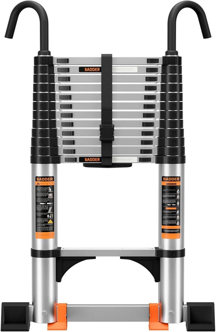 Telescoping Ladder,10.5FT Aluminum Multi-Purpose Collapsible Ladder with Stabilizers and Hooks,Jiashche Portable Extension Ladder for RV or Outdoor Work Silver,330lb Max Capacity