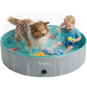 Furrybaby Dog Pool, Kiddie Pool with Hard Plate Collapsible Pet Bath Foldable Swimming Pet Pool Portable Grey 40'', Grey,blue