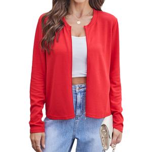 Yekaty Cardigan Sweaters for Women Knit Casual Soft Long Sleeve Open Front Cardigan(Large, Red) (L)