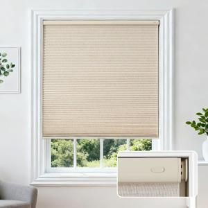 Joydeco No Drill Linen Cellular Blinds for Indoor Windows, Light Filtering Cordless Cellular Shades for Thermal Insulation Noise Reduction, Window Shades for Home (Linen Cream, 28" W x 64" H)