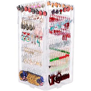360 Rotating Earring Holder Organizer Stand, 5 Tiers Acrylic Jewelry Organizers and Storage, Stud Earring Organizers and Storage, 212 Holes and 212 Grooves for Earrings, Necklaces chain bracelets