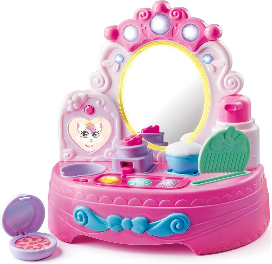 JOVA lalalark Toddler Vanity & Baby Vanity Mirror Toy, Interactive Pretend Vanity Set with 40+ Sounds and Music, Learn Musical Mirror Toy, Birthday Gift for 6 Months+ 1 2 3 Year Old Kids Girls
