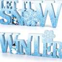 COCHIE Wooden Winter Let It Snow Sign, Snowflake Winter Decorations for Home, Office, Shelf, Mantel, Indoor, Blue White Wood Table Top Party Decor (Blue)
