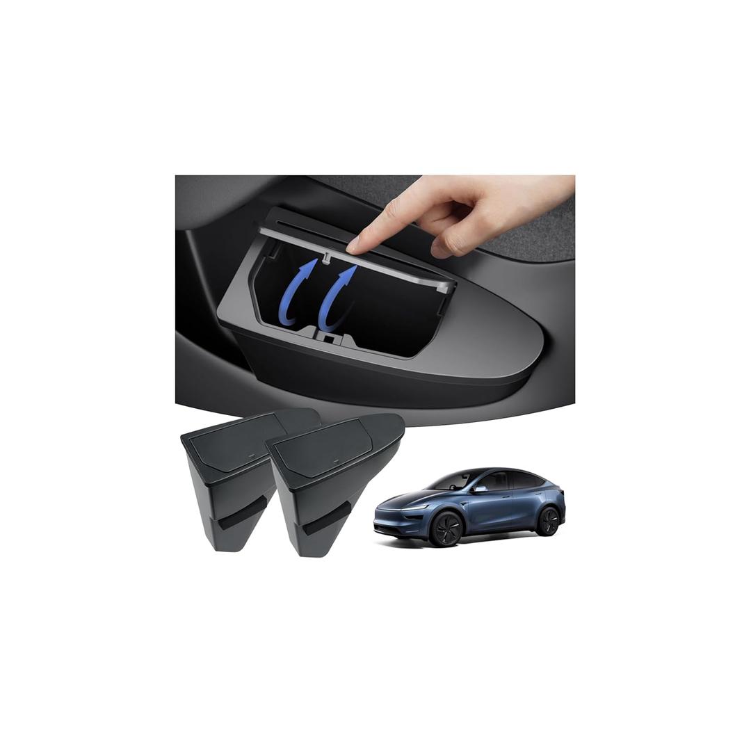 Shademax 2PCS Car Front Door Can for Tesla Model Y Juniper 2026 2025, Side Door Storage Box Organizer with Push-to-Open Lid Design ABS Front Seat Garbage Can Bin for New Model Y Accessories 2026