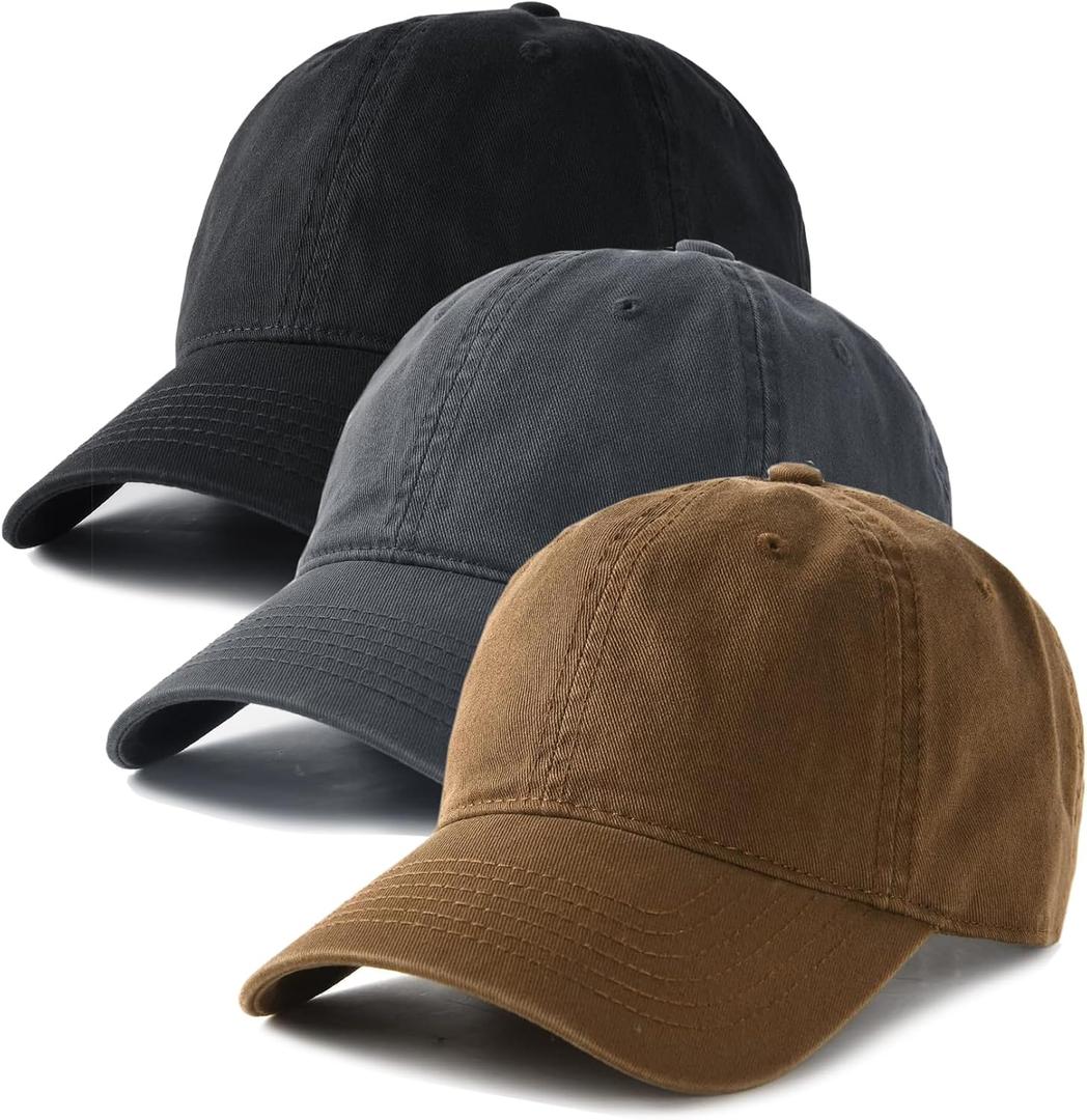 FURTALK Men and Women Vintage Washed Distressed Cotton Baseball Cap Plain Blank Adjustable Classic Baseball Hat Cap (Medium-Large, Black+grey+brown)