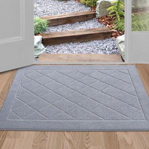 BEQHAUSE Dirt Trapper Door Mat 24" x 36", Doormat Non-Slip Entryway Rugs Washable, Dog Door Mat Stain Resistant and Absorbent Welcome Floor Mat for Front Back Door, Mud Wet Shoes & Paws, Grey