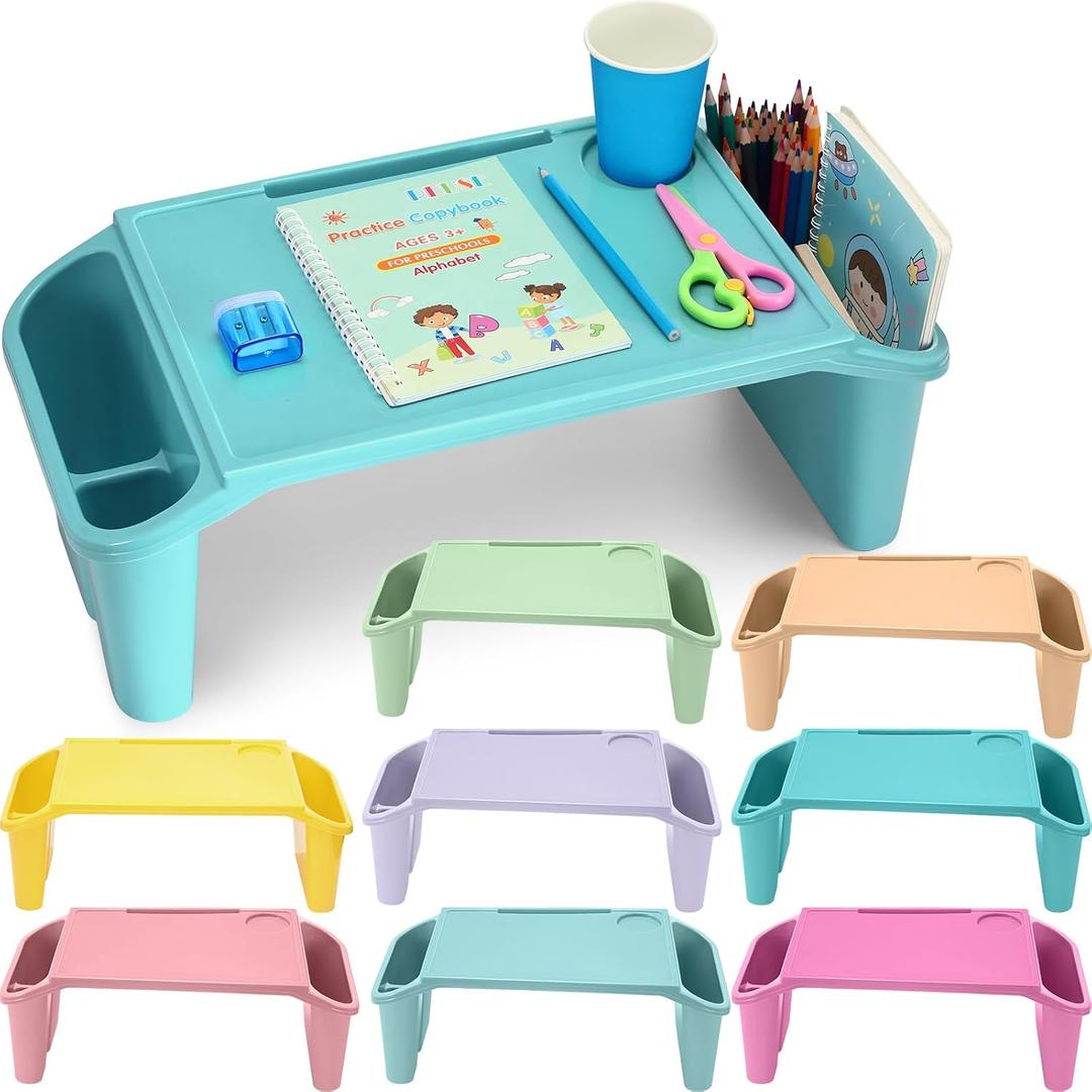 Beeveer 8 Pcs Kids Lap Desk Tray Bulk 19.7x9.6x7.1in Portable Lap Tray for Kids Plastic Lap Table with Side Storage Space for Bed Classroom Laptop Children Car Activity Eating Floor (Pastel Color)