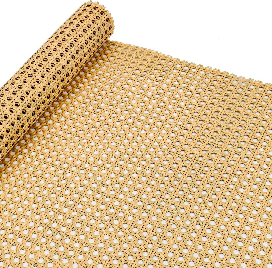 Plastic Rattan Webbing Roll, Handwoven Synthetic Poly Rattan, Faux Cane Mesh-Open Weave, Hexagonal Pattern, for DIY Home Decor Projects incl. Furnitures Chairs Cabinets Beds (16'' x 20''), Pack of 2