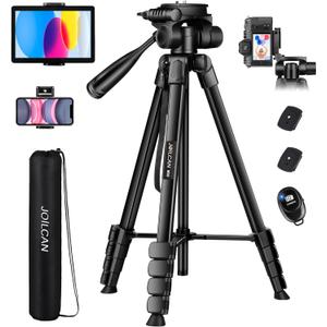 JOILCAN Camera Tripod, 68" Tablet Tripod Stand for Phone Cameras, Travel Tripods Compatible with iPad iPhone DSLR SLR Projector, Cell Phone Tripods Stand with Remote/Travel Bag / 2 in 1 Mount (Black)