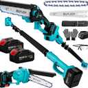 2-in-1 Electric Pole Saws for Tree Trimming, 6 Inch Mini Chainsaw Cordless with Extension Pole, 2 x 4000mAh Batteries,Battery Powered Pole Chain Saw, Tree Trimmer Limb Branch Cutter Pruner (Blue)