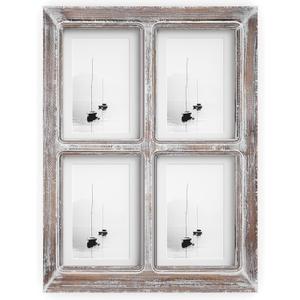 Barnyard Designs 4x6 or 5x7 Collage Picture Frames, 4 Photo Openings w/Mat for Multiple Pictures, Distressed Rustic Wood Farmhouse Frame for Wall, 16x12 (Brown)