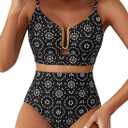 Herseas Women's U Wire Two Piece Bikini Sets Floral Print Swim Suits Cute Push Up Bikini Top High Waisted Bottom Flattering Bathing Suit Swim Outfits Summer Black Laser Dot Medium