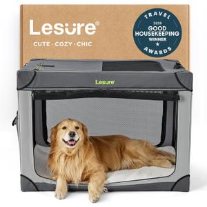 Lesure Shown on TODAY Show Soft Collapsible Dog Crate - 42 Inch Portable Travel Crate for Extra Large Dogs Indoor & Outdoor, 4-Door Foldable Pet Kennel with Mesh Windows, Grey