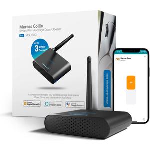 meross Smart Garage Door Opener Remote with External Antenna, Up to 3 Single Doors, Compatible with Apple HomeKit, Amazon Alexa, Google Assistant, SmartThings, App Control, No Hub Needed