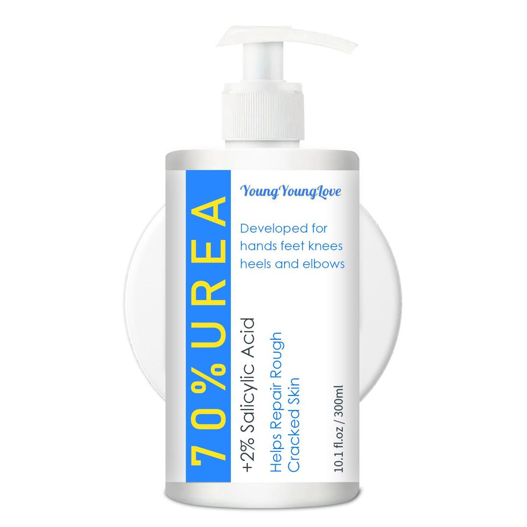 YOUNGYOUNGLOVE 10.1 Oz  Urea Cream 70% plus Salicylic Acid 2% for Dry Cracked Feet, Heels, Knees, Elbows and Hands, Moisturizes, Softens and Removes Calluses Dead Skin
