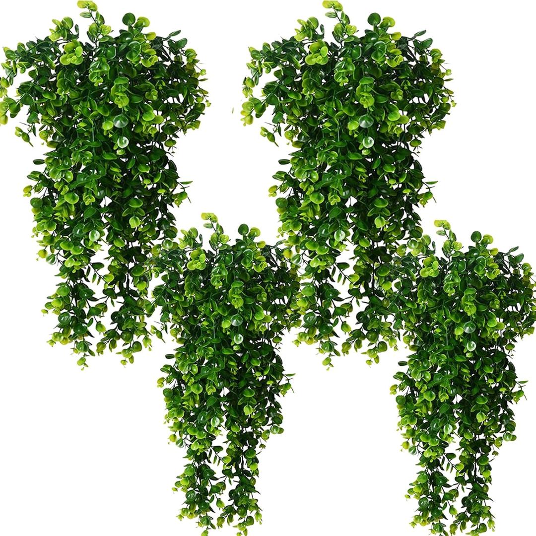 Toprooms Hanging Fake Plants,4 Pcs Faux Eucalyptus Leaf Greenery Vine Plant Faux Plants Fake Ivy Room Decor Home Garden Wedding Party Indoor Outdoor Decorations (Fake Vines)
