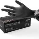 LANON 8 Mil Heavy Duty Black Nitrile Gloves, Food Safe, Latex Free, Mechanic, Fully-Diamond Textured Grip Industrial Disposable Gloves, X-Large