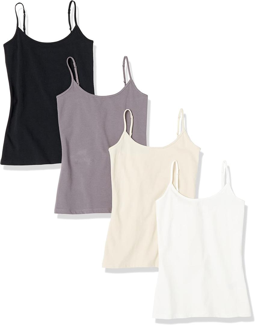 Amazon Essentials Women's Slim-Fit Camisole for Layering and Everyday Wear, Pack of 4