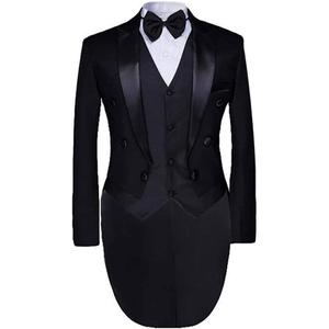 Cloudstyle Men's Tailcoat Formal Slim Fit 3-Piece Suit Dinner Jacket Swallow-Tailed Coat (Medium, Black)