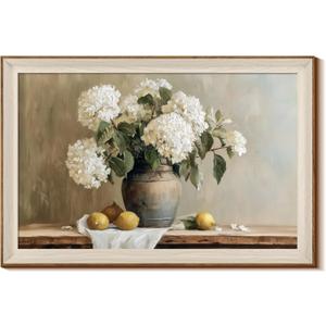 InSimSea Large Framed Wall Art Canvas Print Home Decor White Hydrangea Oil Painting Pictures Room Aesthetic Flower Lemon Prints Farmhouse Decoration Bedroom Bathroom Decor Kitchen Office 24 x 36 Inch